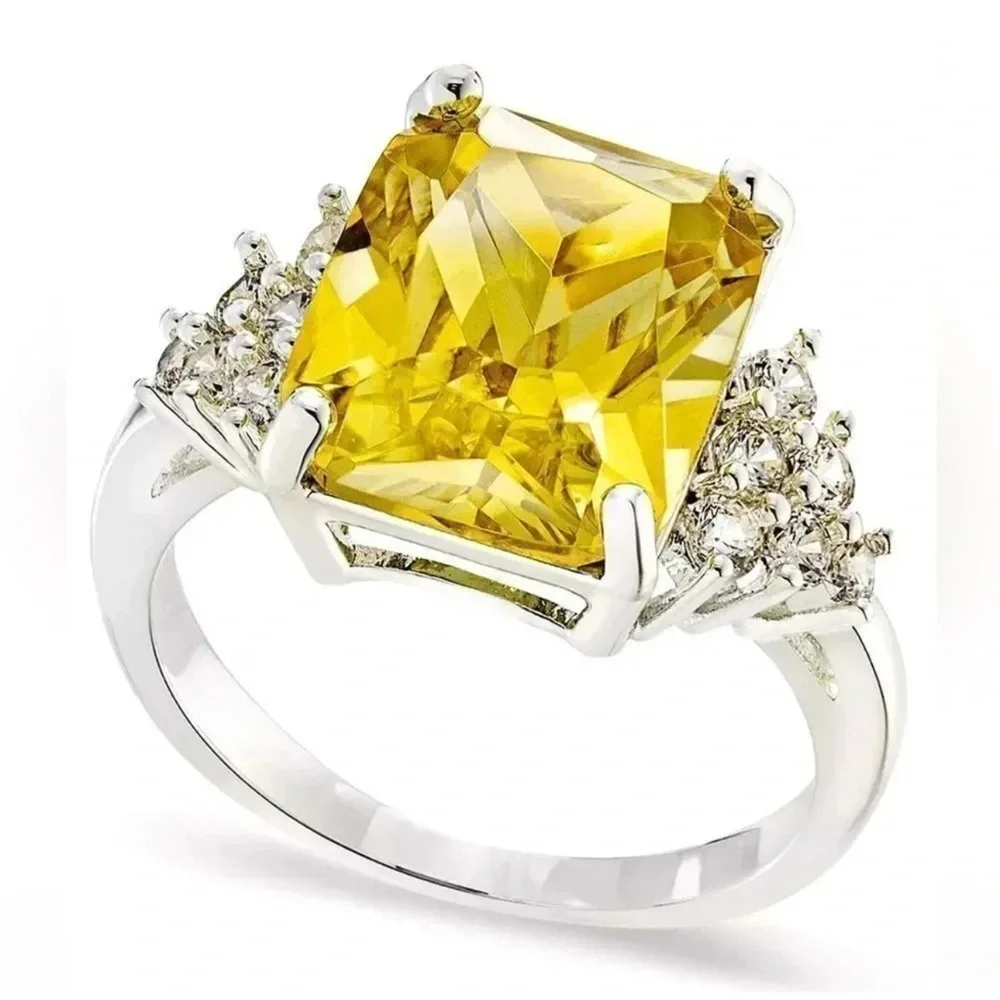 Anthropologie Yellow Diamond Pave Cluster Ring